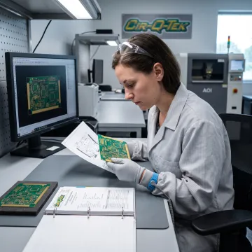 Engineer reviewing PCB fabrication details