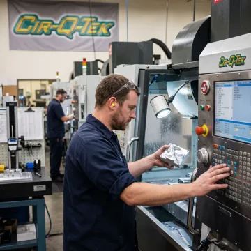 Technician operating a multi-axis CNC machine