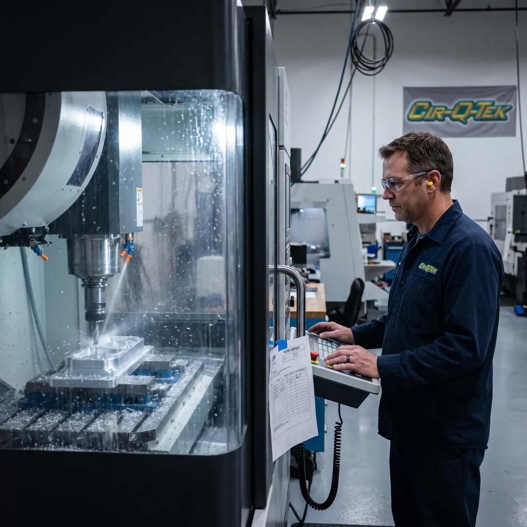 CNC machine producing a precision metal component