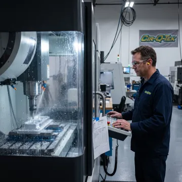 CNC machine producing a precision metal component