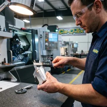 Technician inspecting a machined custom part