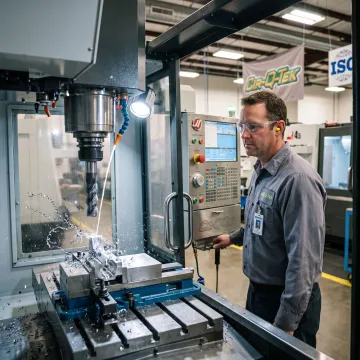CNC machinist producing a precision metal component
