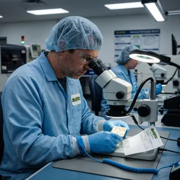 Engineer inspecting a ceramic PCB