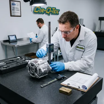 Technician inspecting a large CNC-machined component