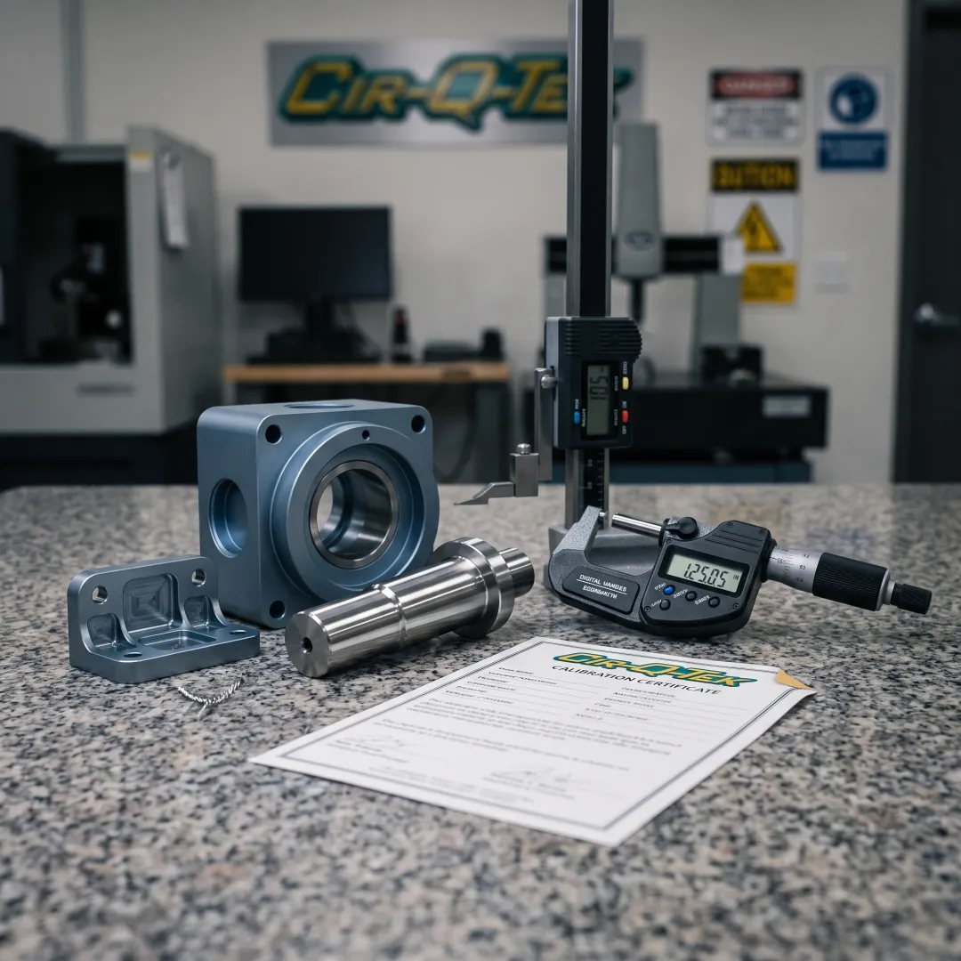 Precision machined components on an inspection table