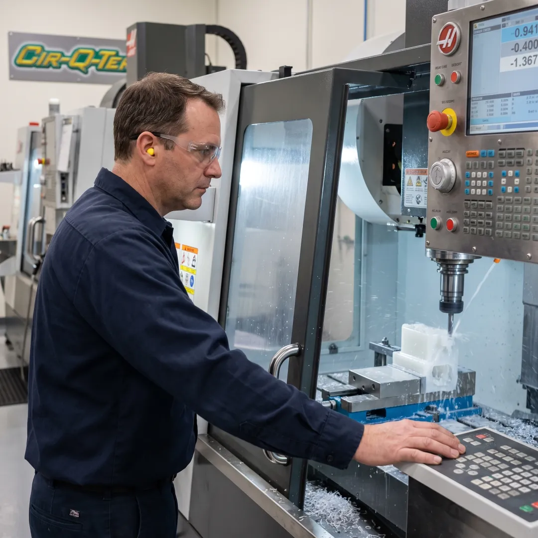 CNC machine producing a custom plastic component