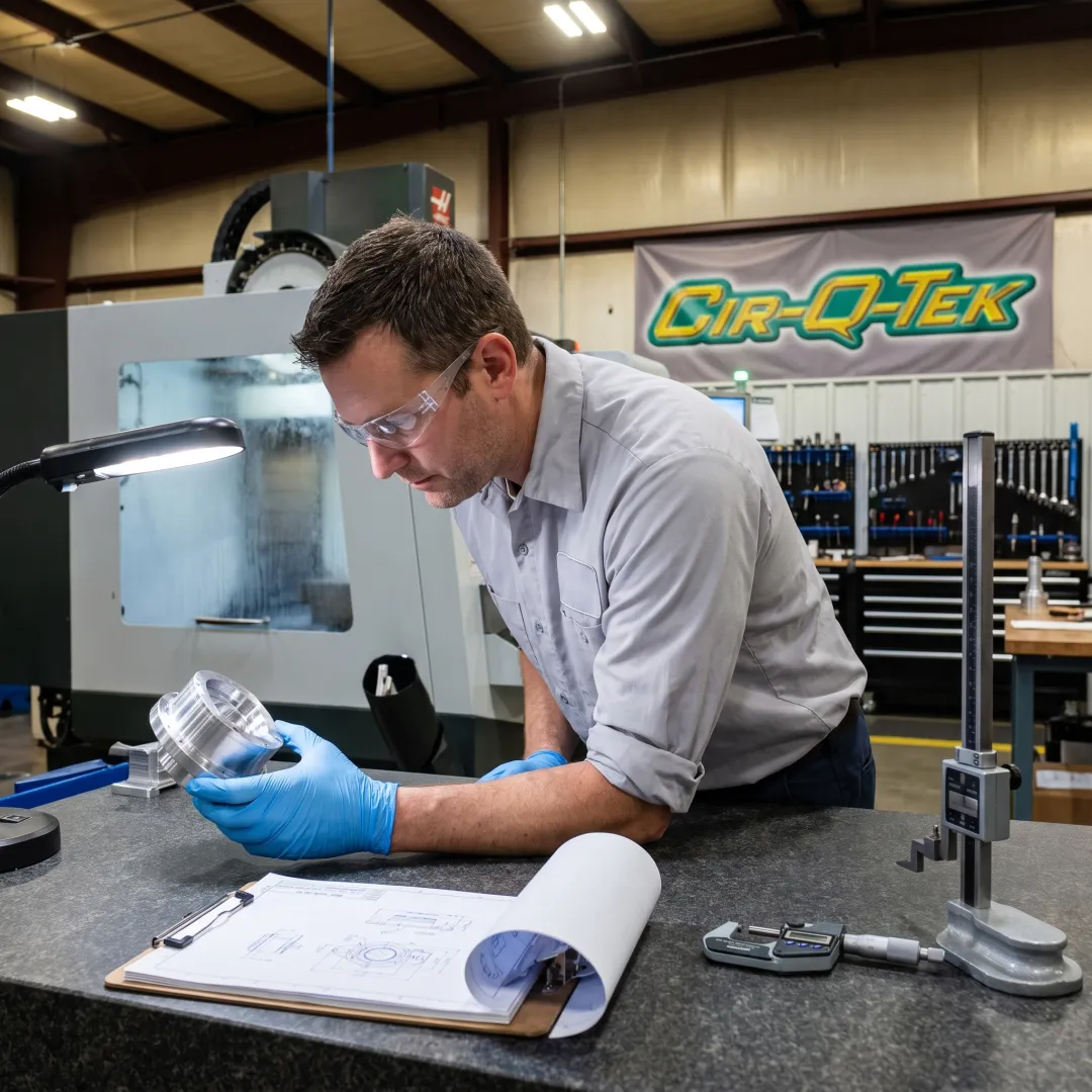 Engineer reviewing a precision machined component