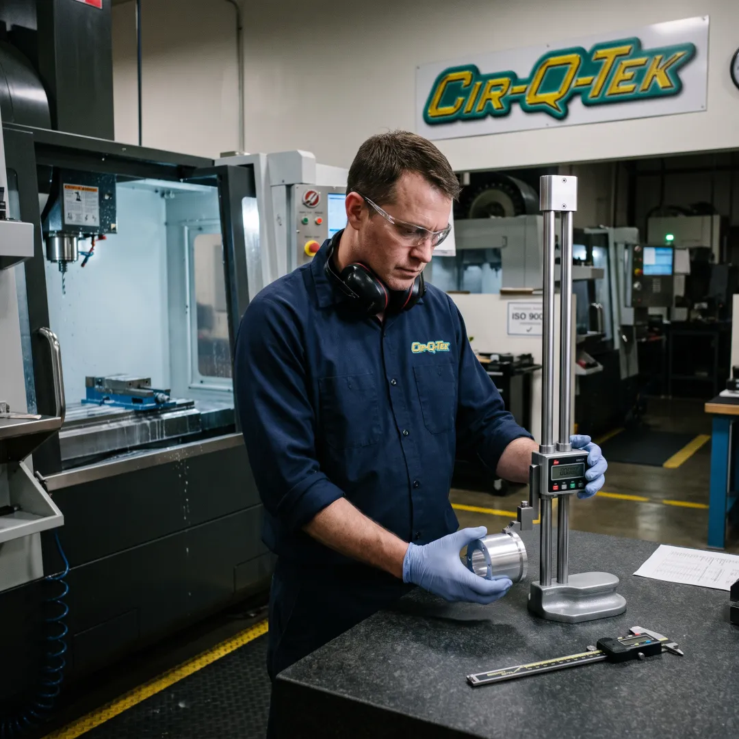 Inspector measuring a machined component