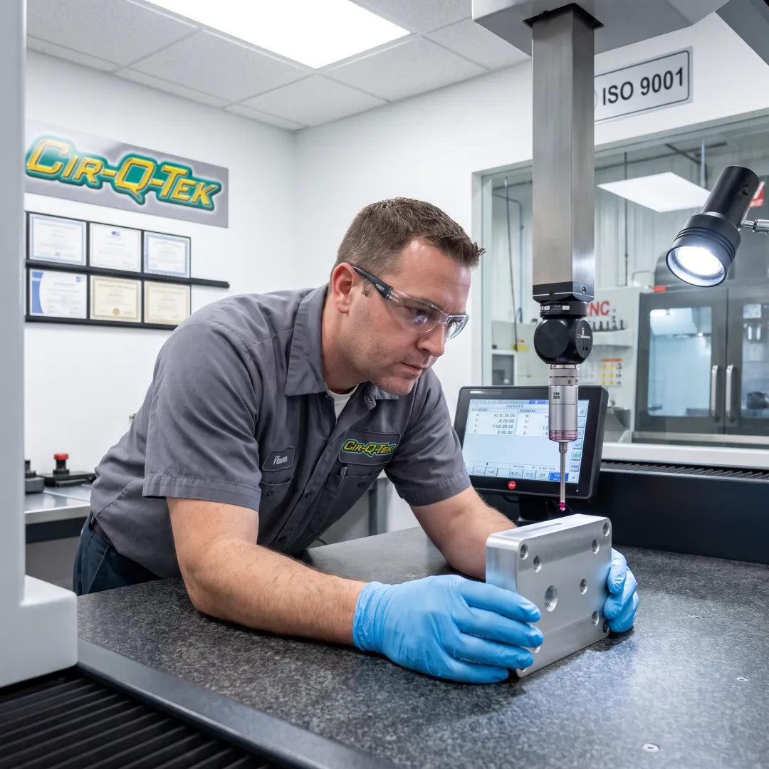 Inspector measuring a machined component
