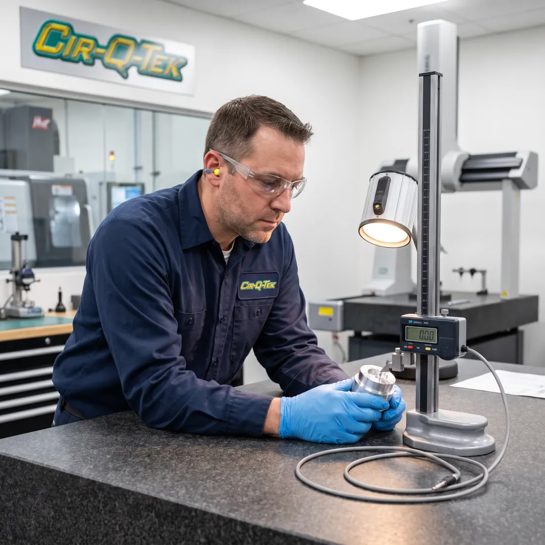 Inspector measuring a turned component