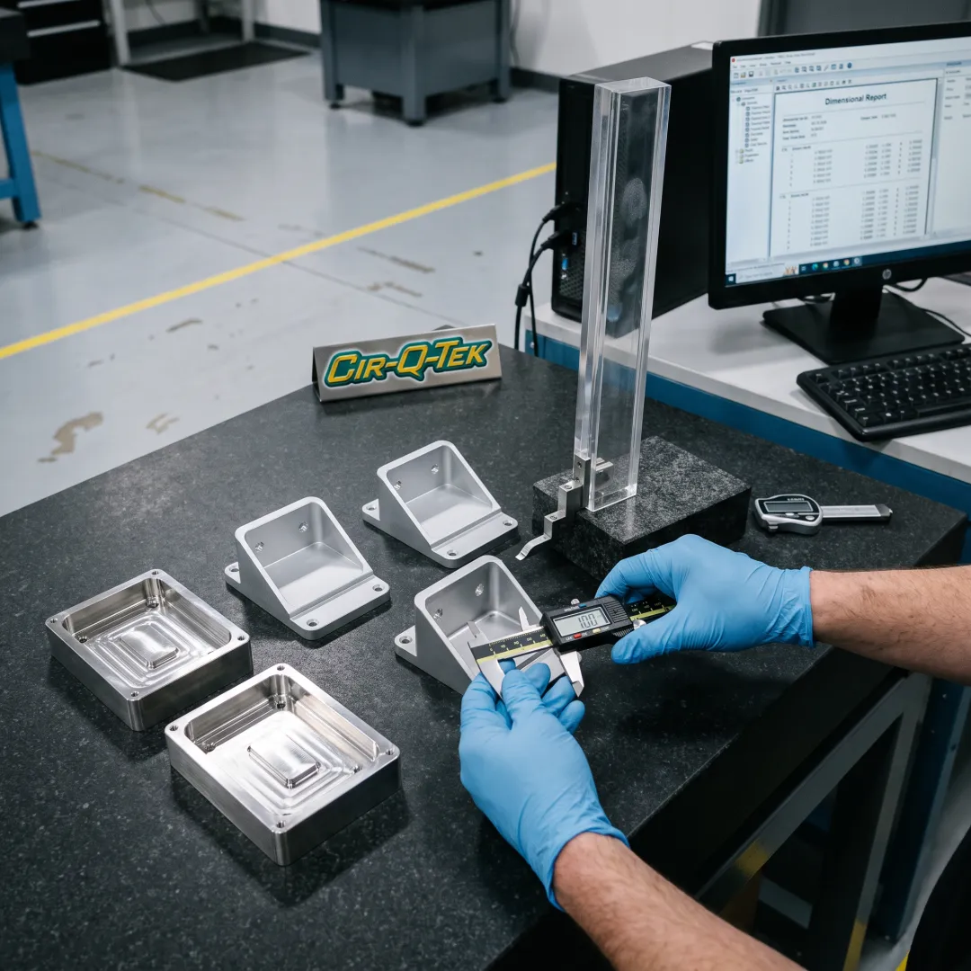 Precision machined components on an inspection table