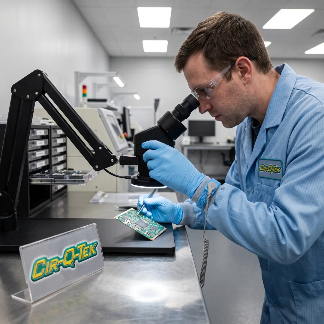 Engineer inspecting an HDI circuit board