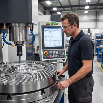 Technician operating a CNC machine in China