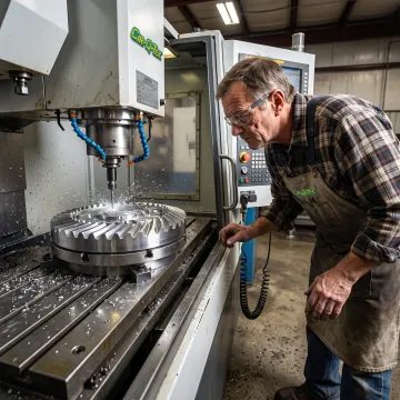 Technician inspecting a machined aluminum component