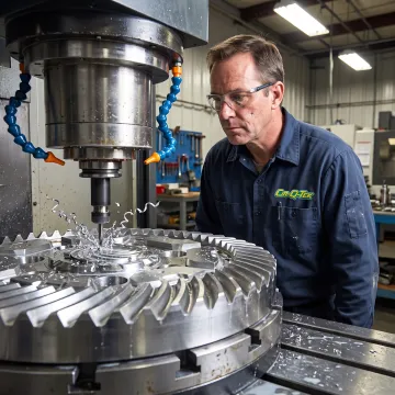 CNC operator machining an aluminum production part