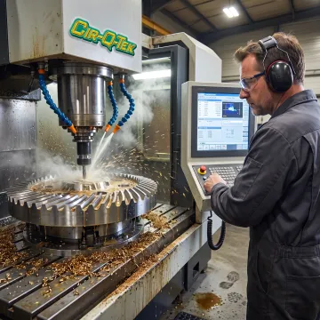 Technician operating a CNC machining center