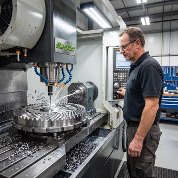 Technician operating a CNC machining center