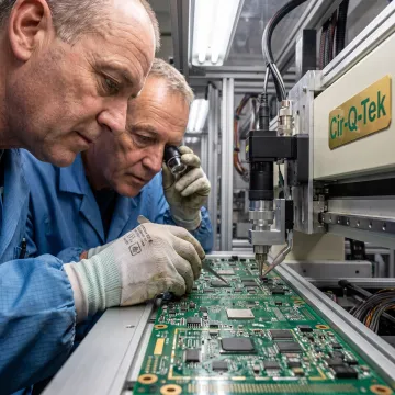 Automotive circuit board assembly in manufacturing facility