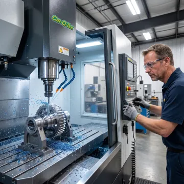CNC machine producing a custom metal part