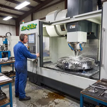 Large precision-machined metal component on a CNC mill