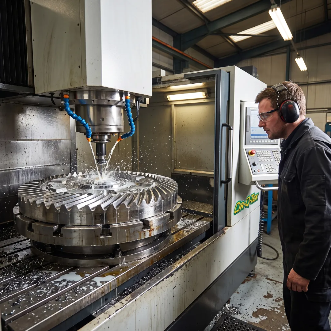 Precision CNC machine producing a complex component