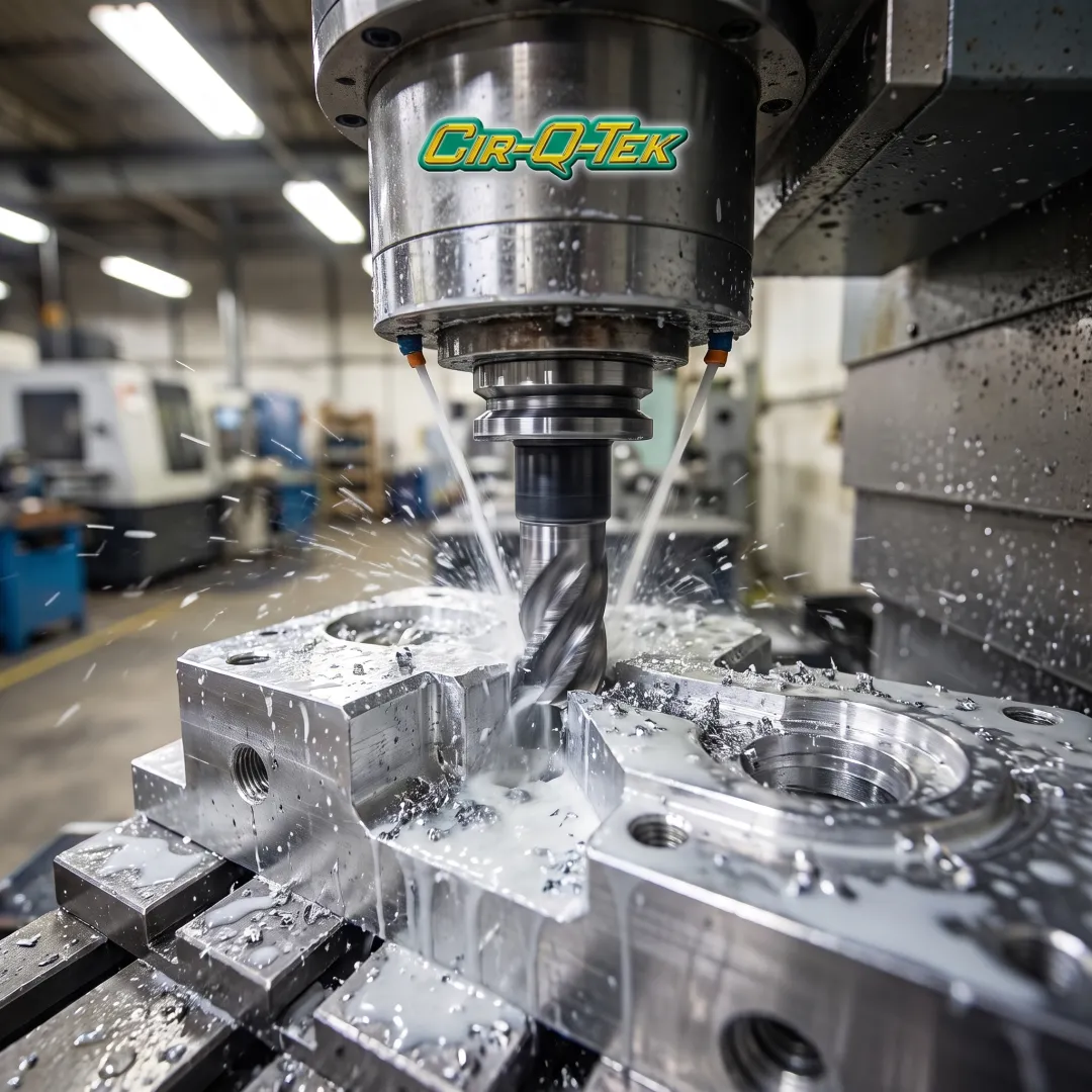 CNC machine producing a custom metal part