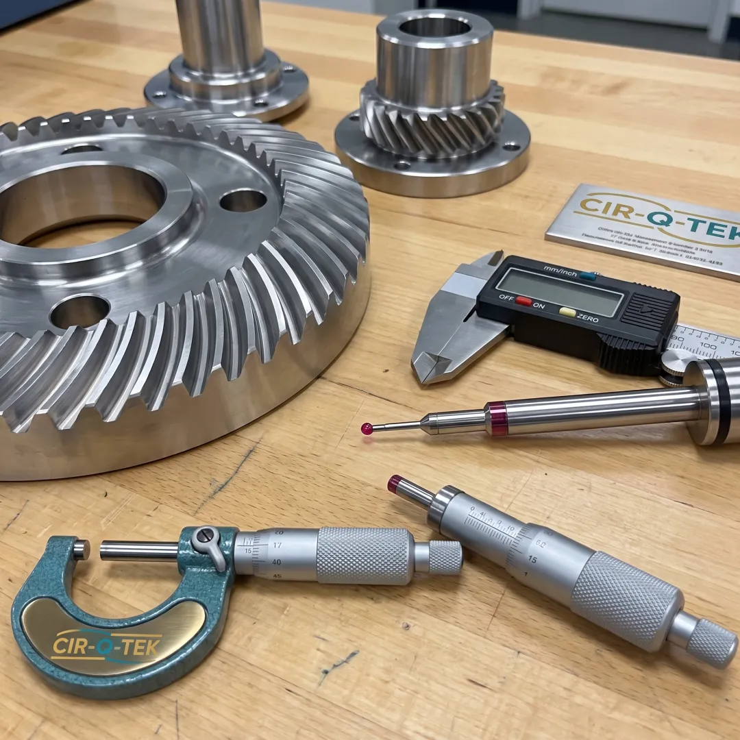 Precision CNC-machined components on an inspection table