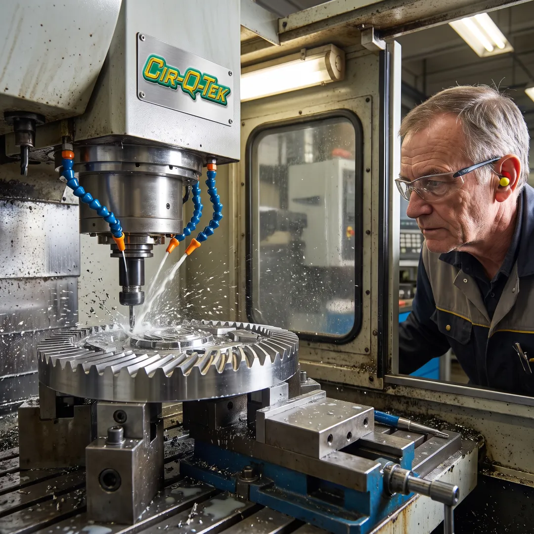 Precision CNC machine producing a custom metal component