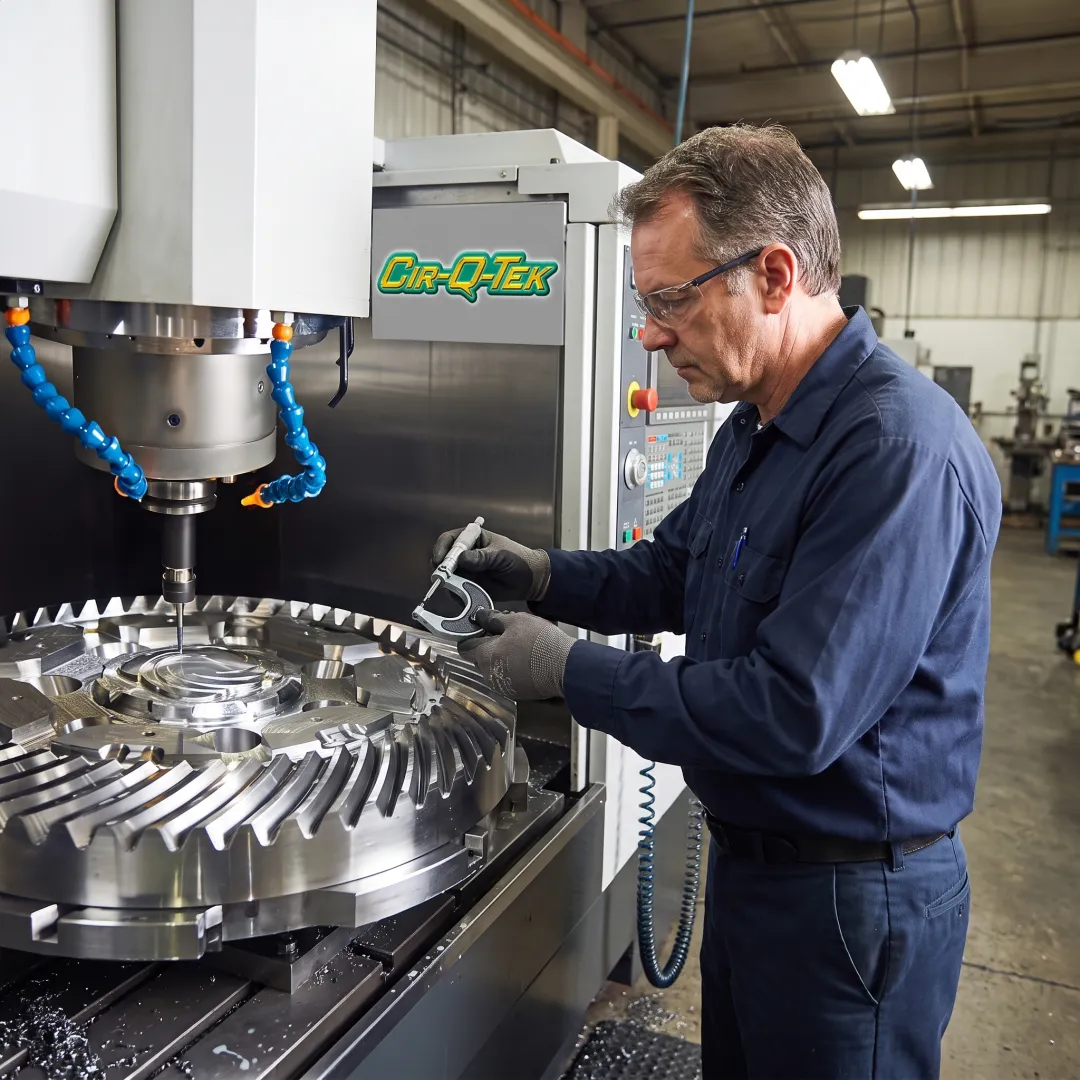Technician inspecting a CNC-machined component