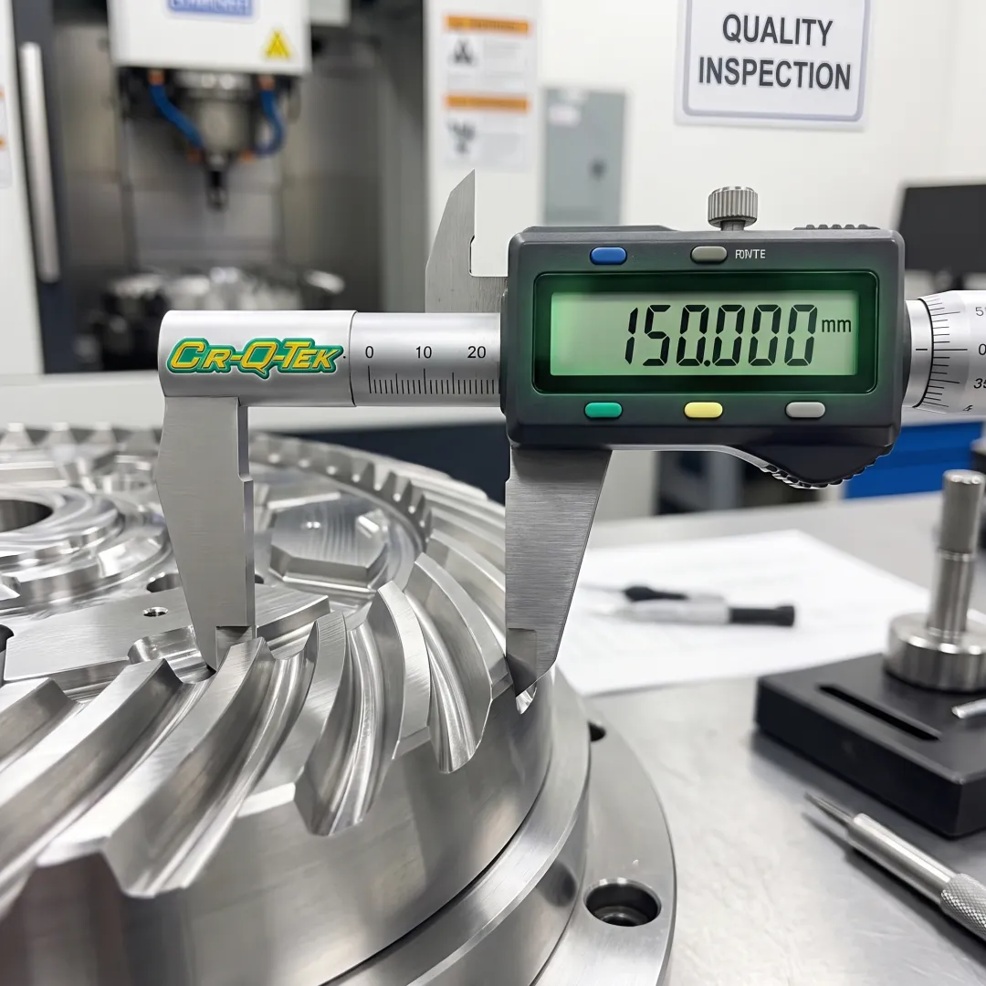 Precision-machined metal component under inspection