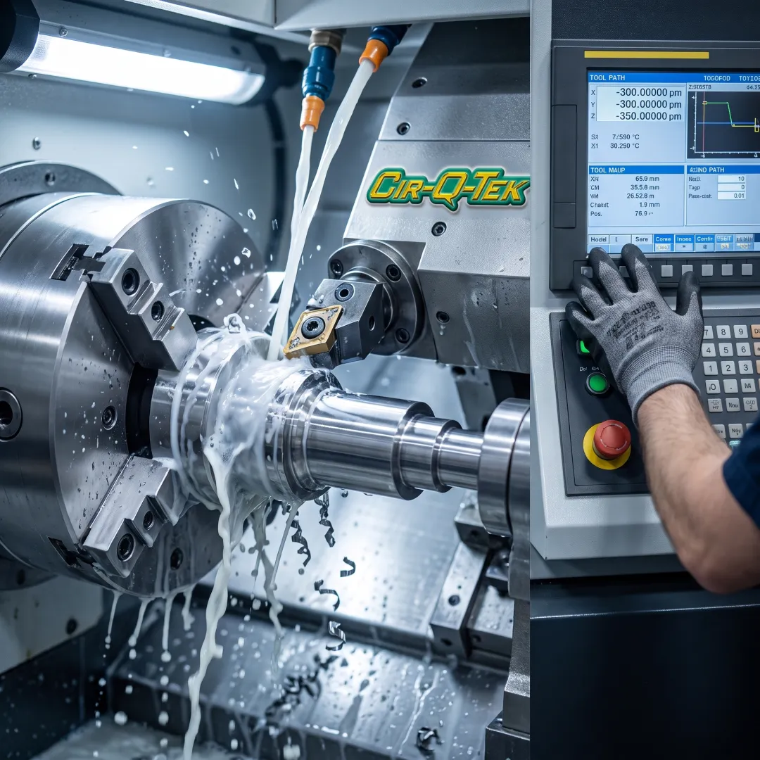 CNC lathe machining a custom metal component
