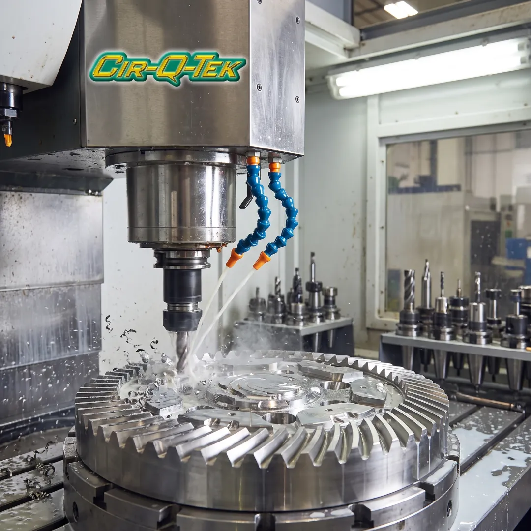 CNC machine producing a precision metal component