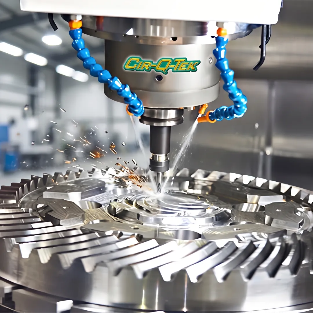 Precision CNC machine producing a custom metal part
