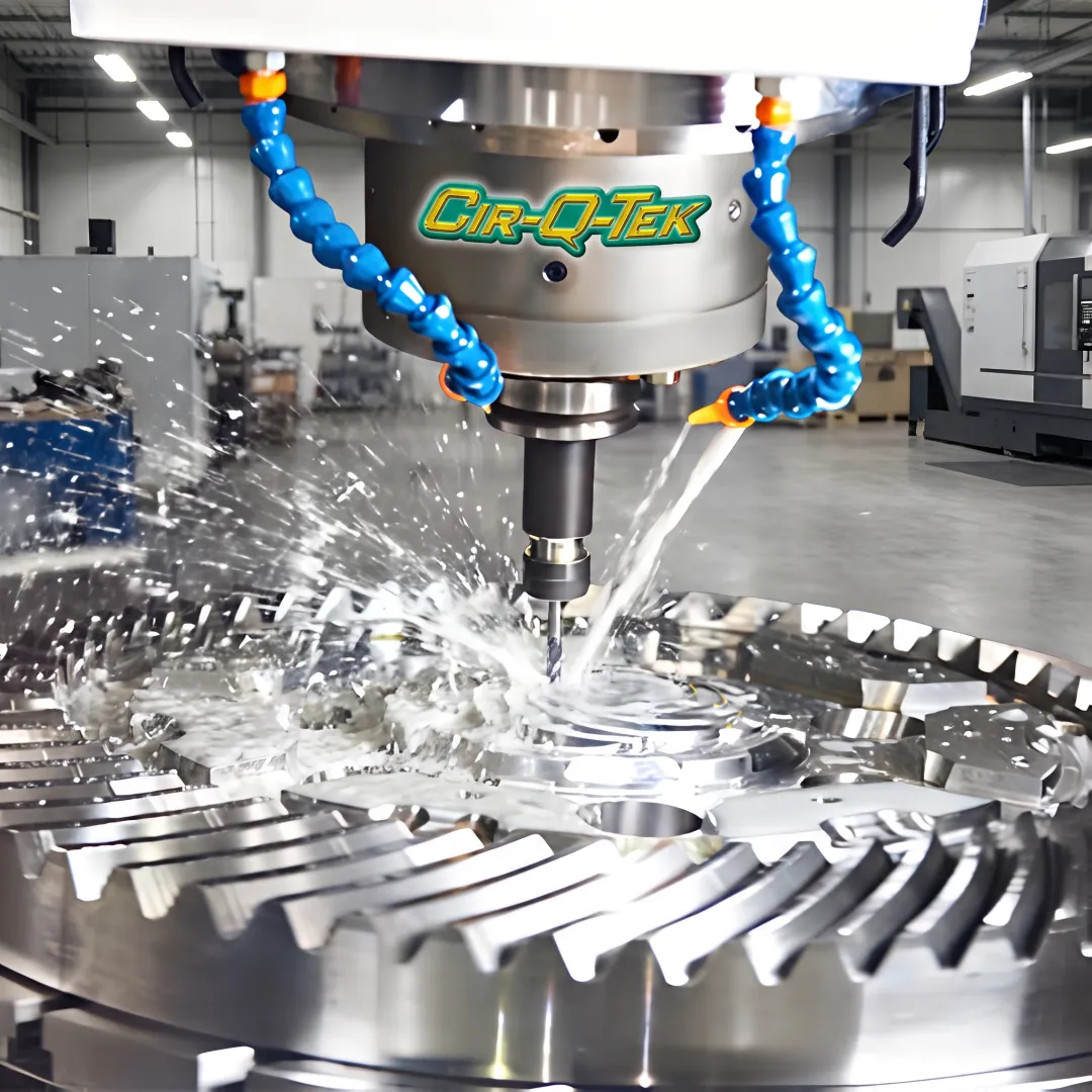 Precision CNC machine producing a metal component