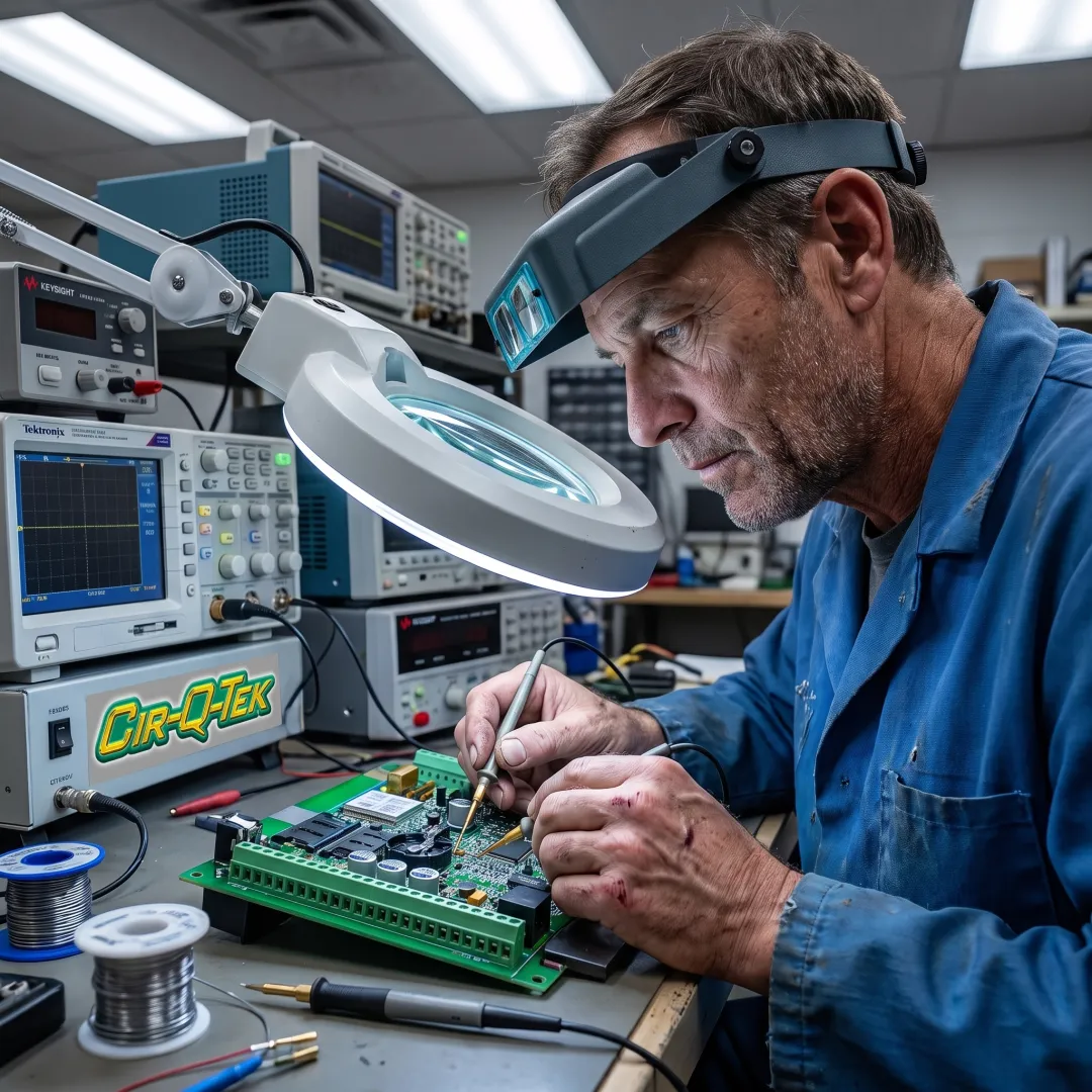 Engineer reviewing a high-frequency printed circuit board