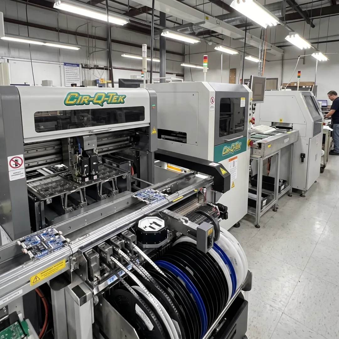 Automated SMT line assembling circuit boards