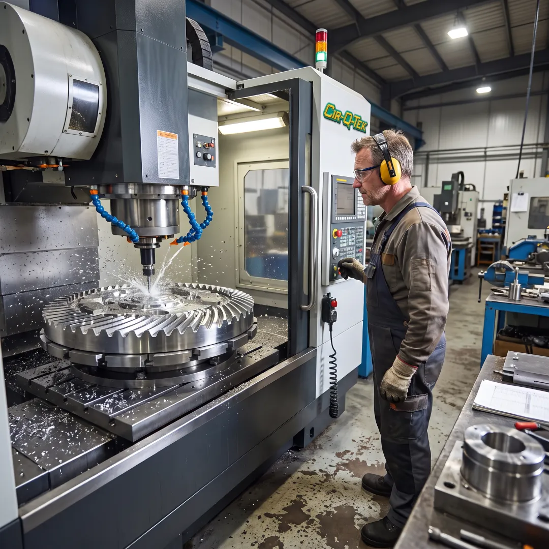 CNC machine producing a custom metal part