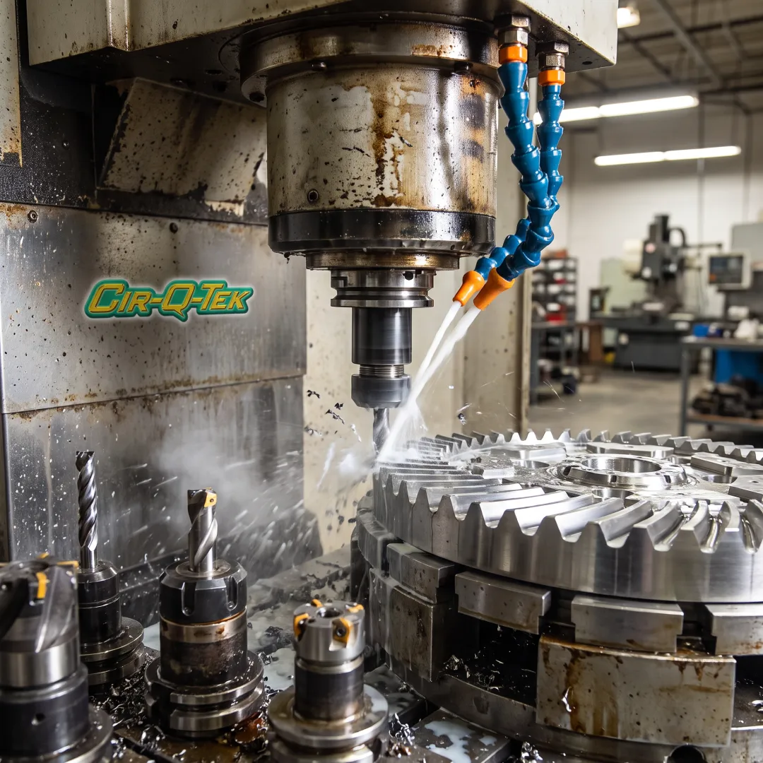 Precision CNC machine producing a metal component