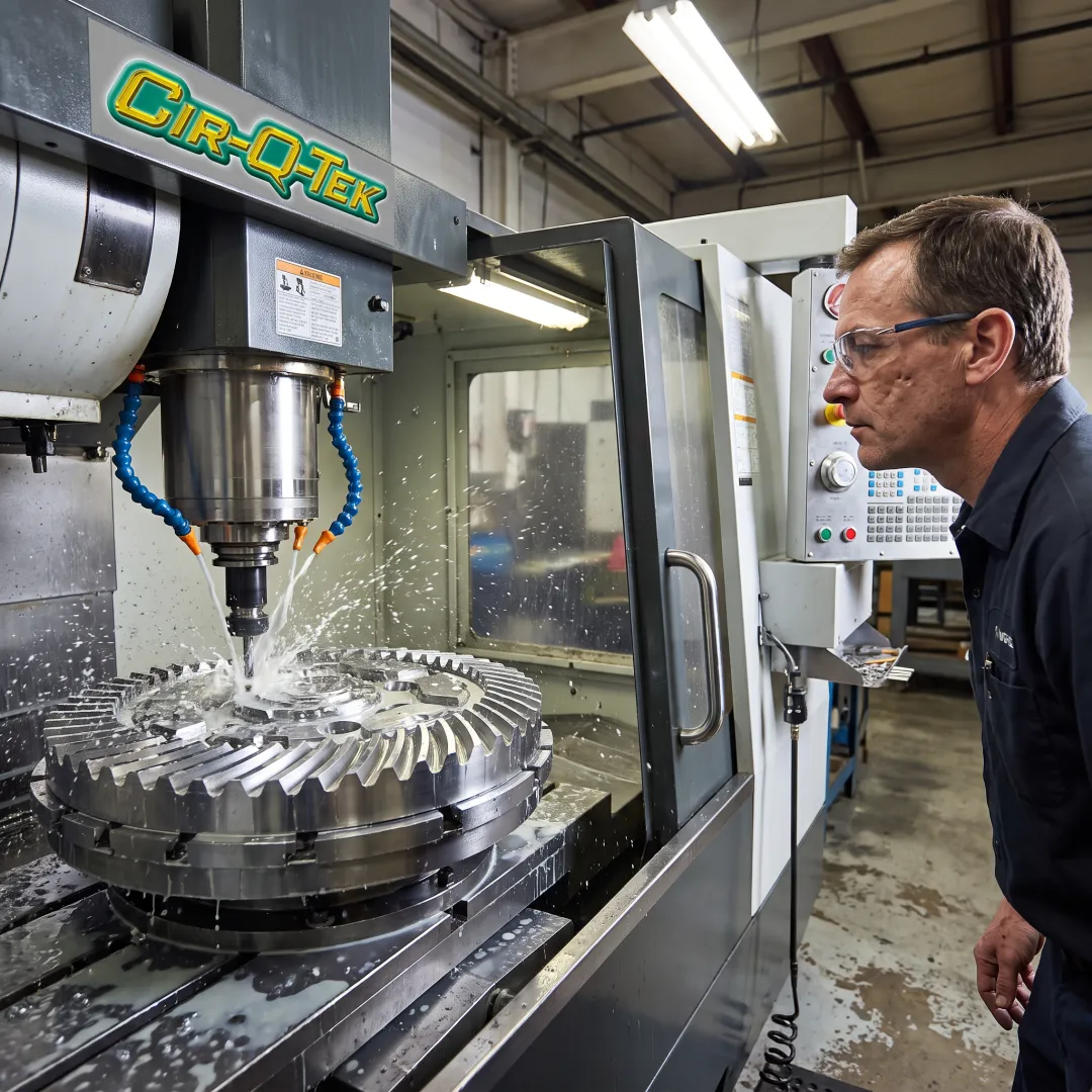 Technician operating a five-axis CNC machine