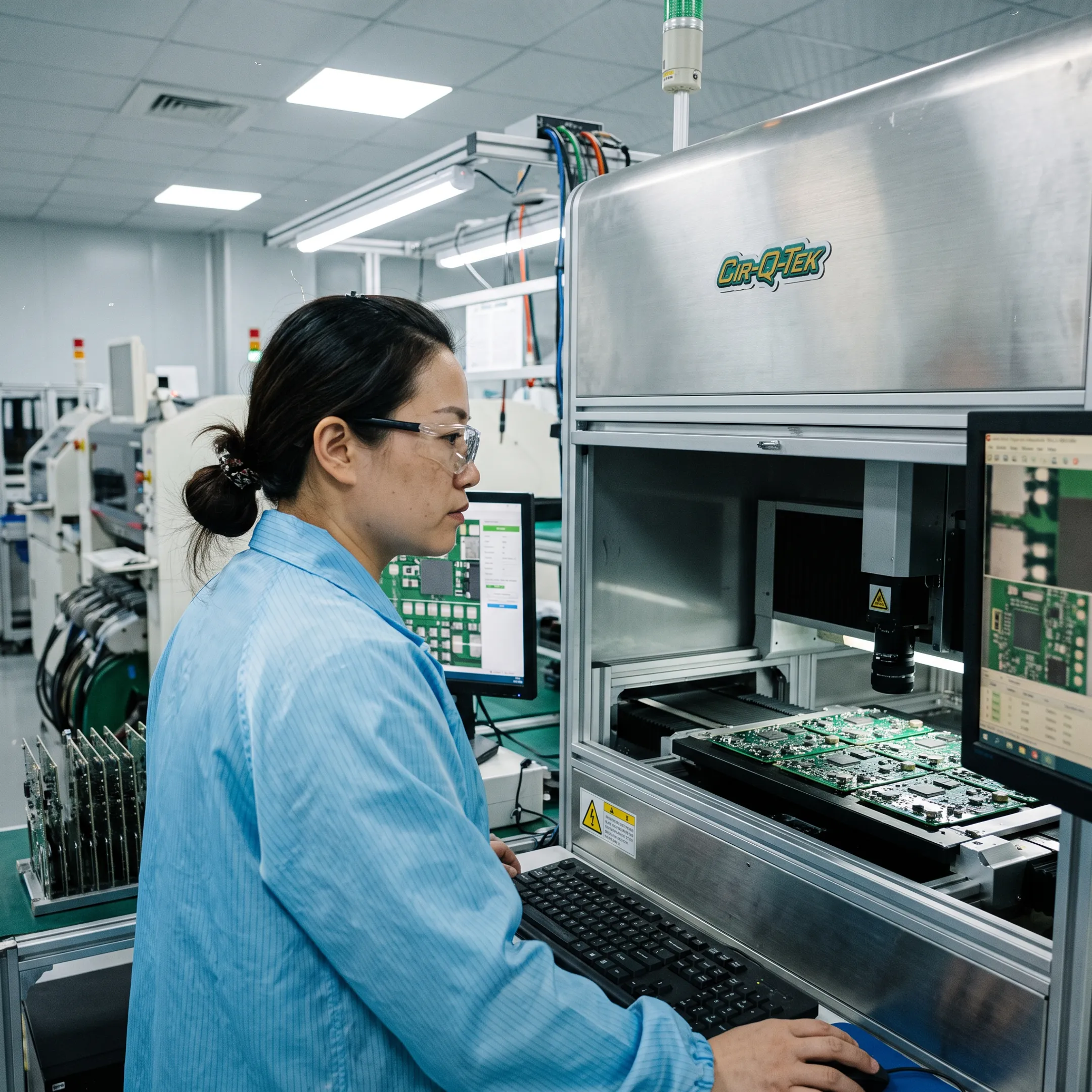 Automated inspection equipment checking circuit board assembly