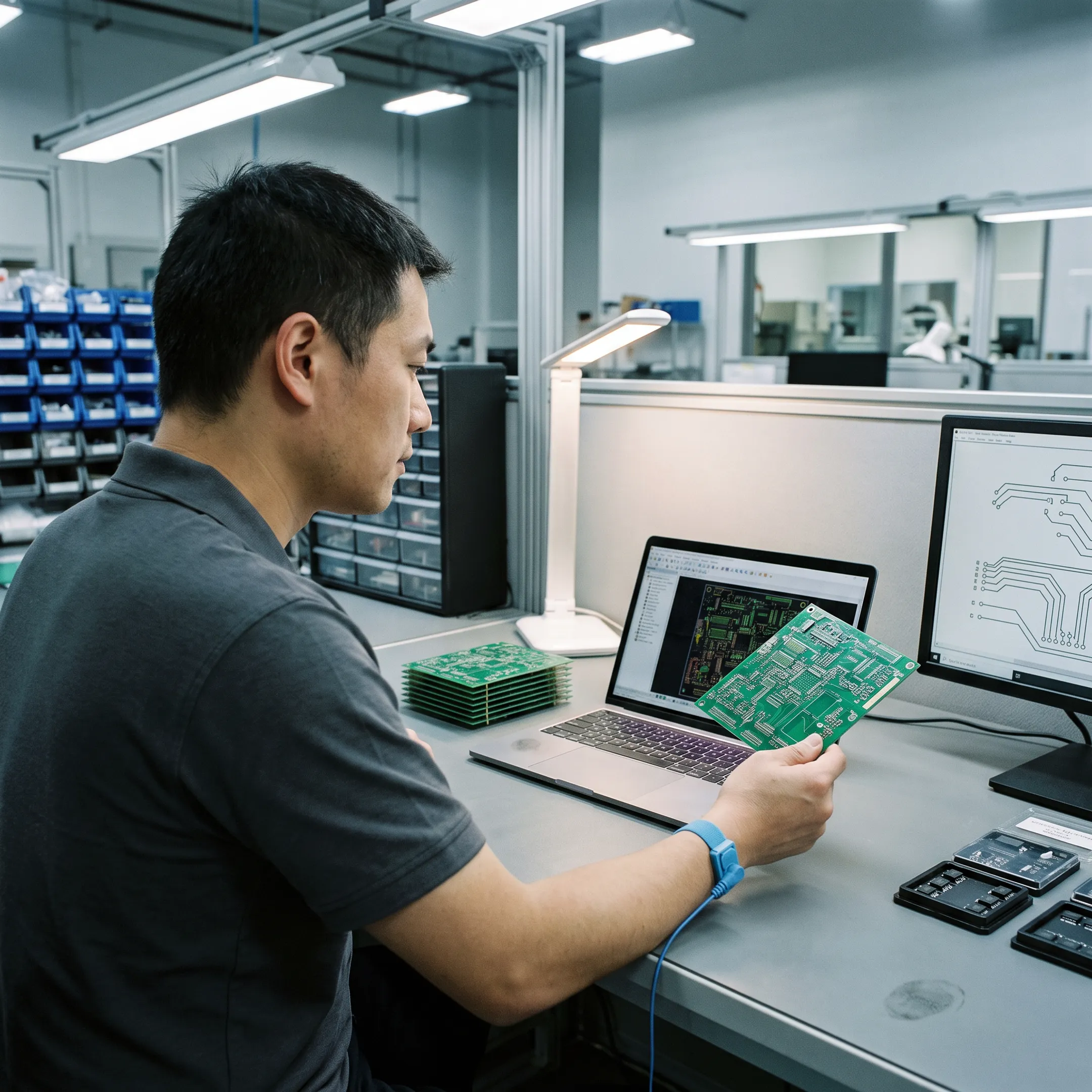 Engineer reviewing PCB fabrication files