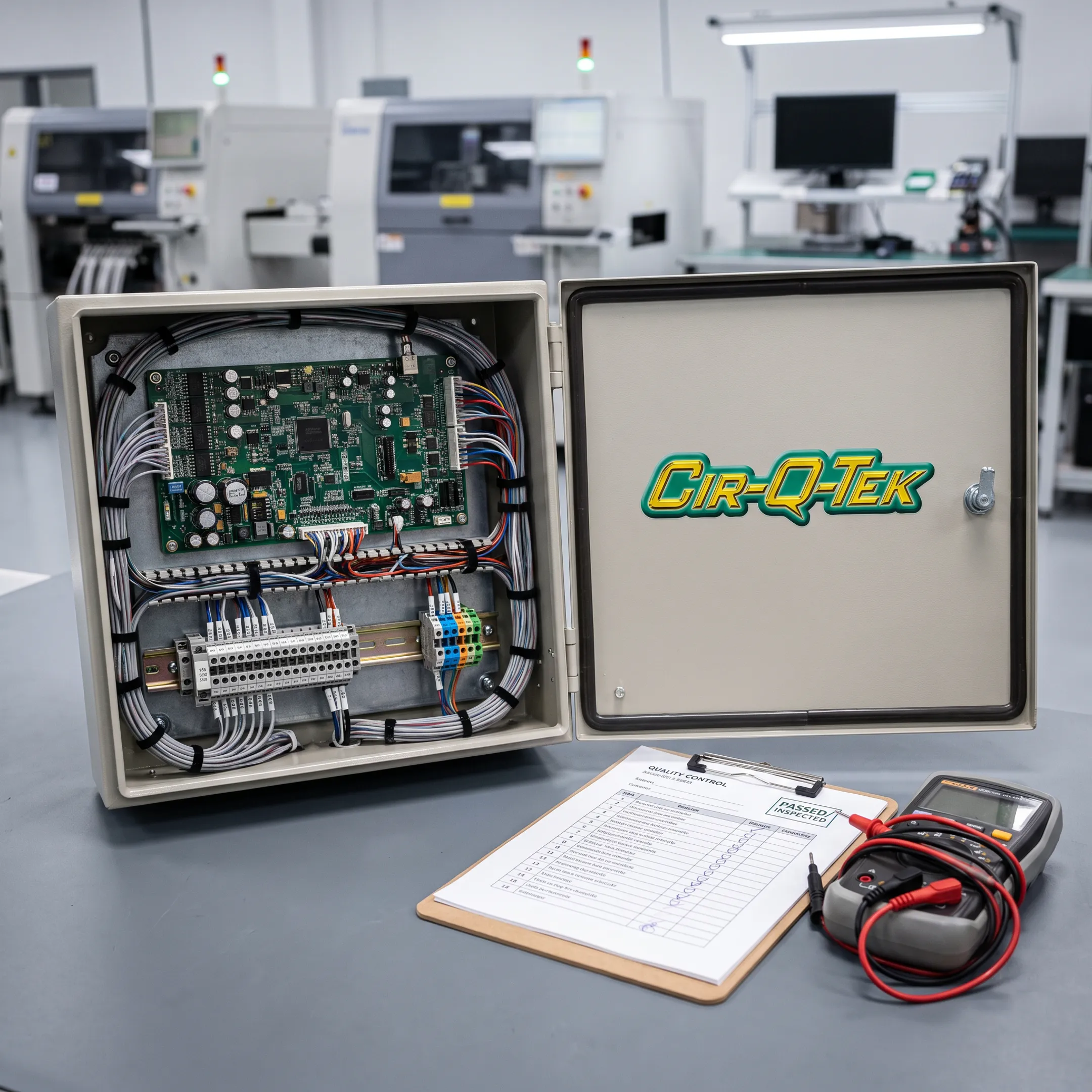 Completed control box with wired electronic components