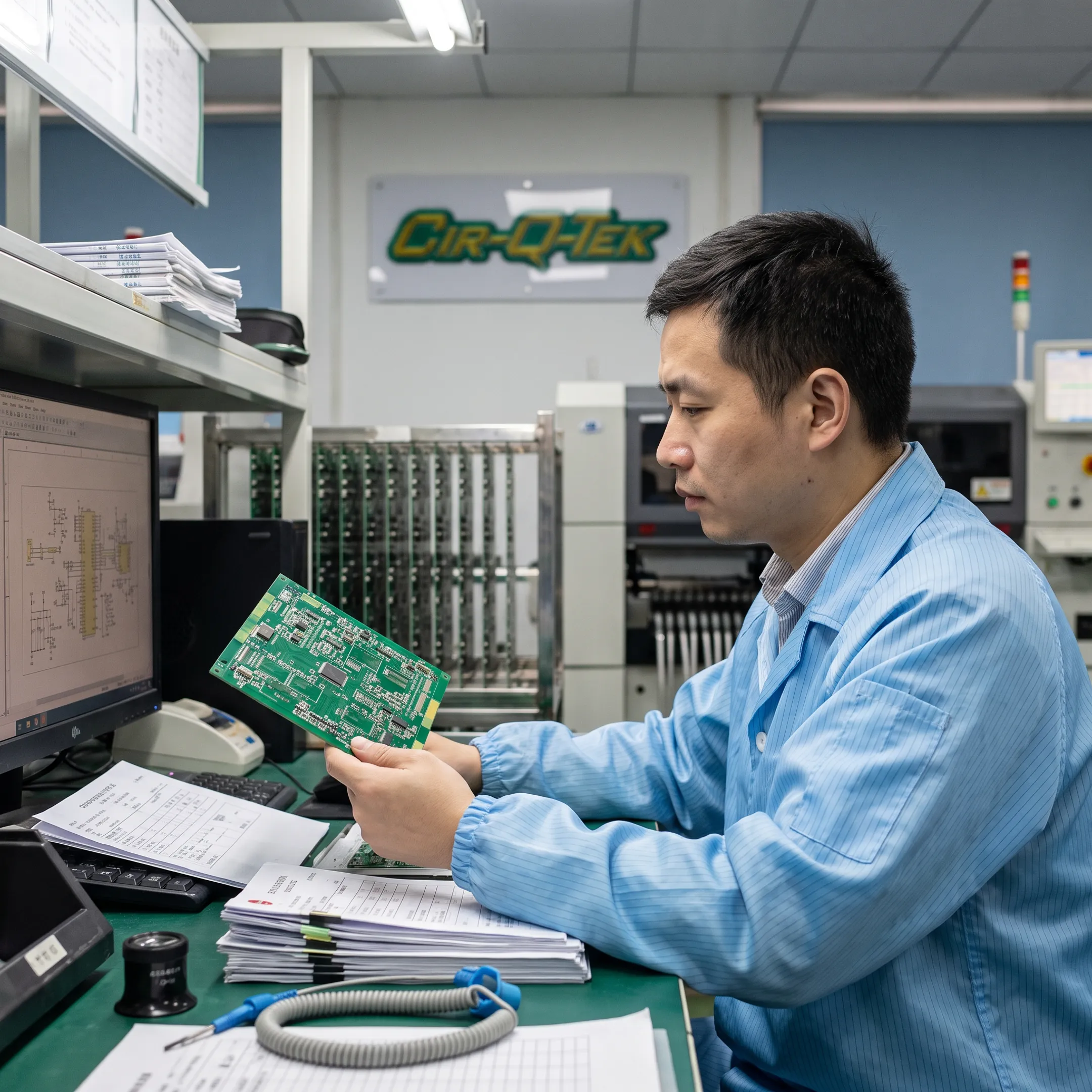Engineer reviewing PCB fabrication details