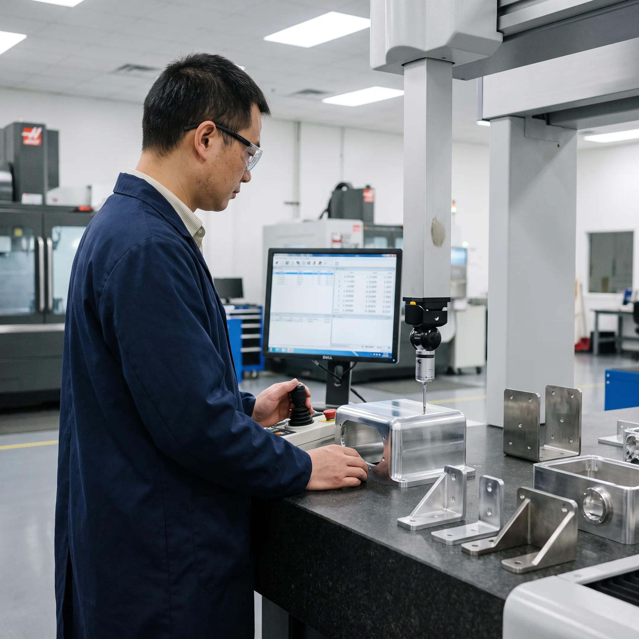 Precision machined components being inspected