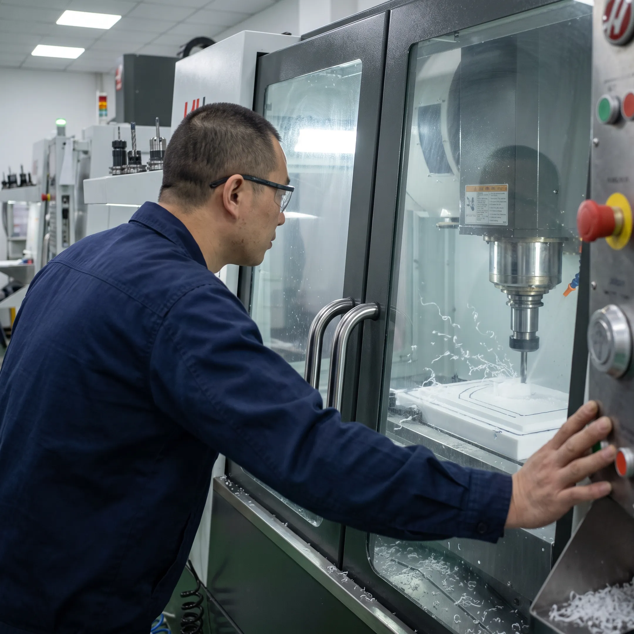 CNC machine machining a PVC component