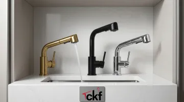 CKF Lulani faucet collection featuring pull-out spray heads and brass finishes