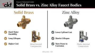 Brass versus zinc alloy faucet material durability comparison chart