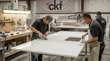 Custom quartz countertop fabrication process at CKF facility