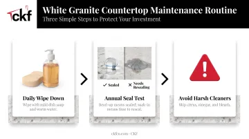 3-step daily and annual white granite countertop maintenance routine