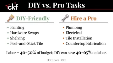 DIY versus professional bathroom remodel tasks comparison chart